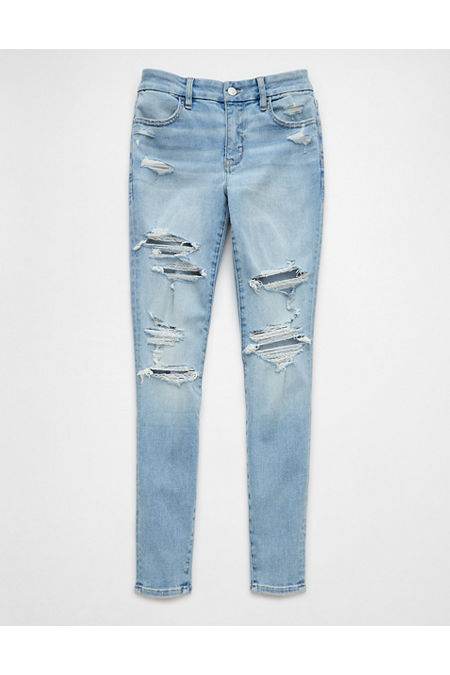 AE Next Level Curvy High-Waisted Ripped Jegging Women's Destroyed Light Wash 12 Short