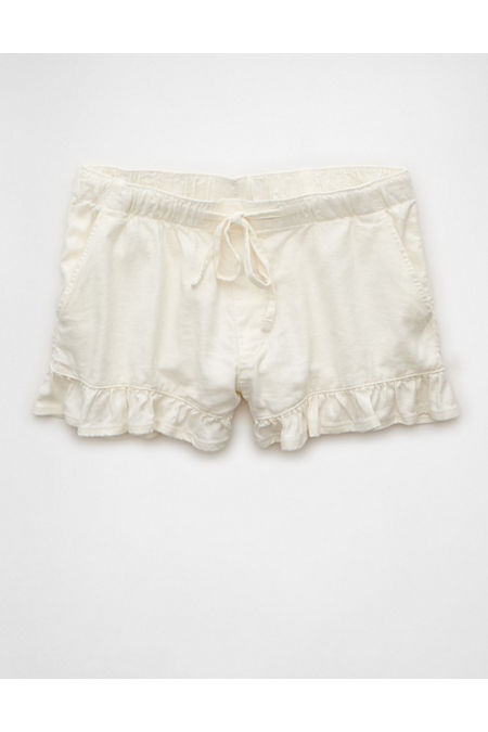 AE Stretch Linen-Blend Ruffle Short Women's Raw White M