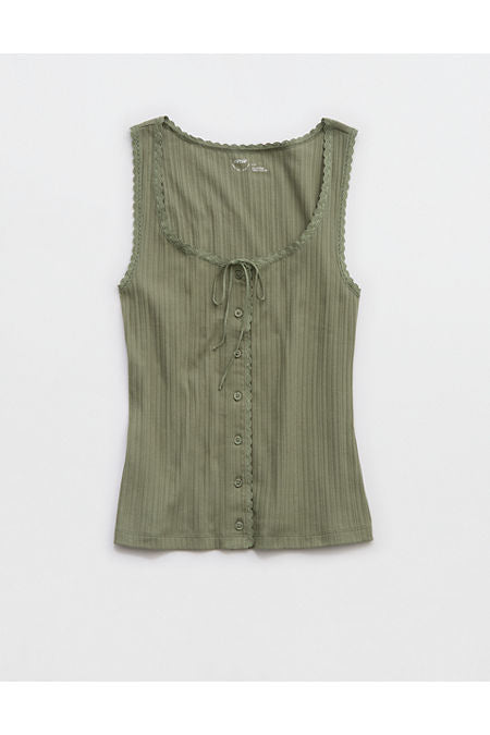 Aerie Sneak Peek Tank Top Women's Olive Fun M
