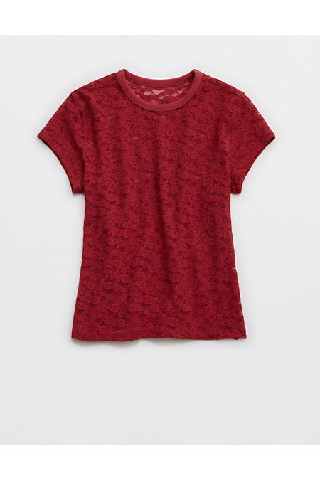 Aerie Lace Vintage T-Shirt Women's Summer Burgundy XXL