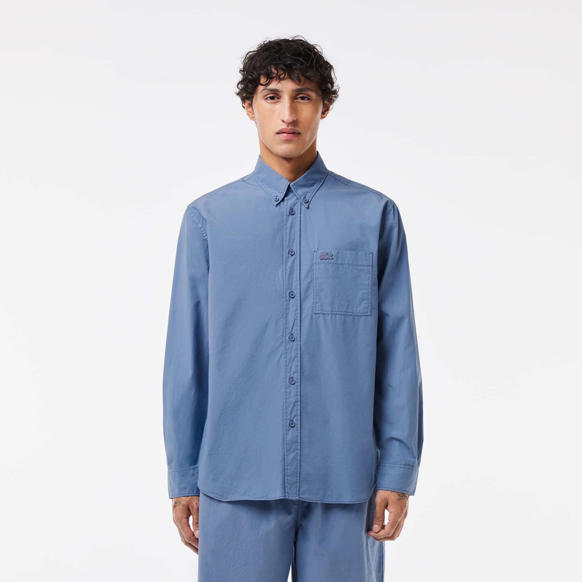Lacoste Men's Relaxed Fit Washed Effect Poplin Shirt - 16_ - 42