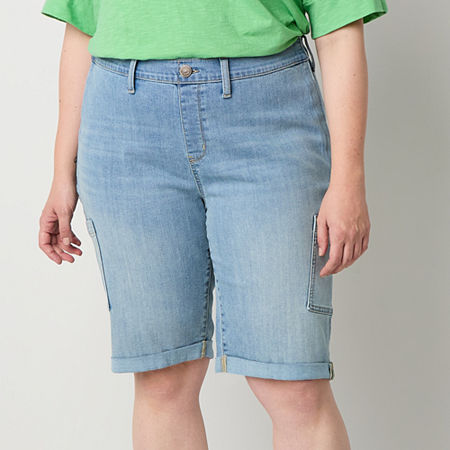 St. John's Bay Womens Mid Rise Seated Wear Bermuda Short-Plus, 26w, Blue