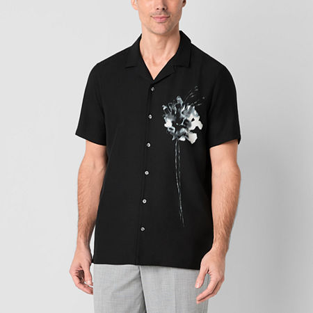 J. Ferrar Mens Short Sleeve Camp Shirt, X-large, Black