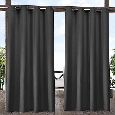 Exclusive Home Curtains Delano Grommet Top Light-Filtering Set of 2 Outdoor Curtain Panels, One Size, Black