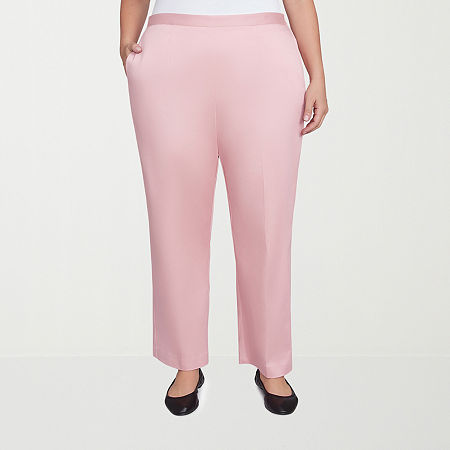Alfred Dunner-Plus Coming Up Roses Womens Mid Rise Straight Pull-On Pants, 20w Short, Pink