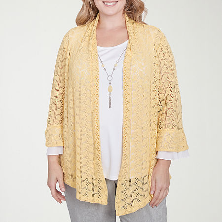 Alfred Dunner Dress Code Womens Crew Neck 3/4 Sleeve Layered Top Plus, 1x, Yellow