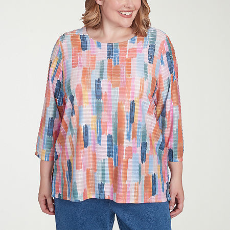 Alfred Dunner Free Spirit Womens Plus Crew Neck 3/4 Sleeve T-Shirt, 1x, Orange