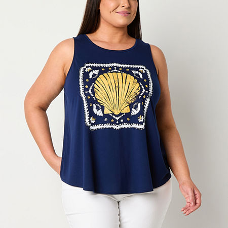 St. John's Bay Womens Plus Scoop Neck Sleeveless Tank Top, 0x, Blue