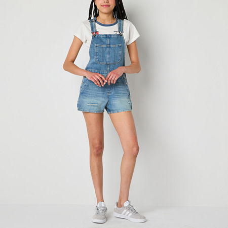 Arizona Sleeveless Womens Shortalls-Juniors, Large, Blue