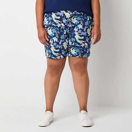 St. John's Bay Womens Mid Rise Chino Short-Plus, 16w, Blue