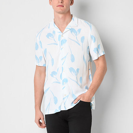 J. Ferrar Mens Short Sleeve Camp Shirt, Xx-large, Blue