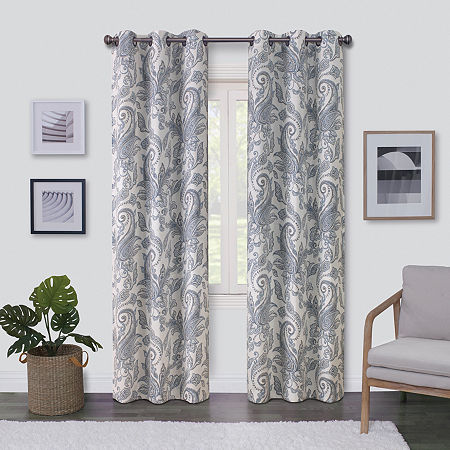 Regal Home Surfaces Paisley Grommet Top Light-Filtering Single Curtain Panels, One Size, Blue