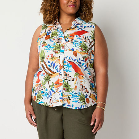 St. John's Bay Plus Womens Sleeveless Regular Fit Button-Down Shirt, 4x, Multiple Colors