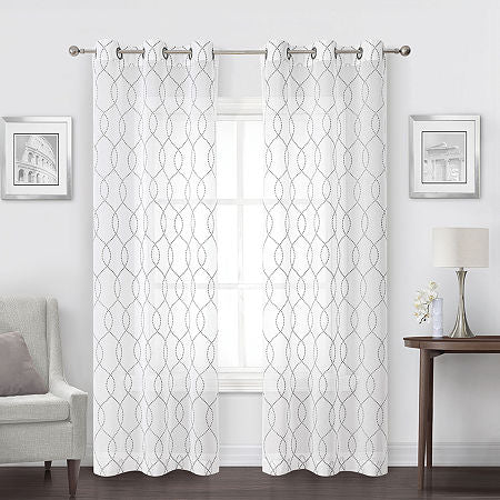 Regal Home Starbust Grommet Top Energy Saving Embroidered Sheer Set of 2 Curtain Panels, One Size, Gray