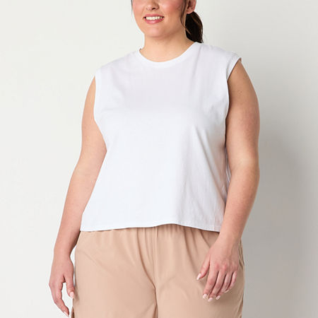 Xersion Womens Cotton Crew Neck Sleeveless Muscle Tank Top Plus, 2x, White