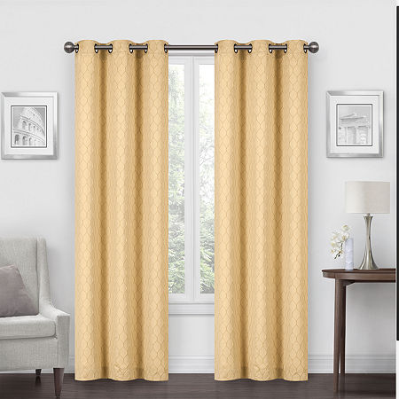 Regal Home Mackenna Jacquard Grommet Top Light-Filtering Set of 2 Curtain Panels, One Size, Yellow