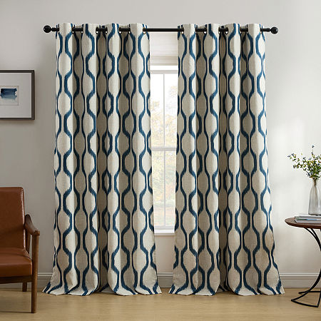 Elrene Home Fashions Renzo Geo Ikat Grommet Top Energy Saving Blackout Single Curtain Panels, One Size, Blue