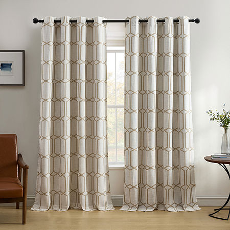 Elrene Home Fashions Kaiden Geometric Grommet Top Blackout Single Curtain Panels, One Size, Beige