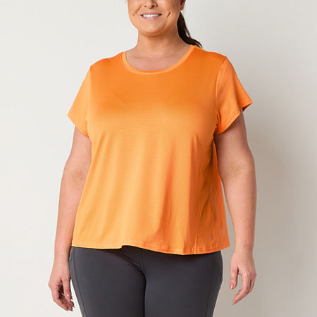 Xersion Womens Mesh Crew Neck Short Sleeve T-Shirt Plus, 1x, Orange