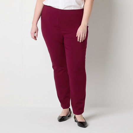 Liz Claiborne-Plus Alexis Ponte Womens Mid Rise Straight Pull-On Pants, 0x, Red