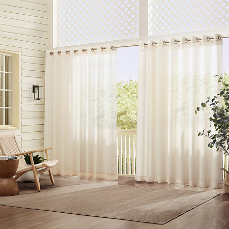 Elrene Home Fashions Carmen Extra Wide Indoor/Outdoor Grommet Top Sheer Single Curtain Panels, One Size, Beige