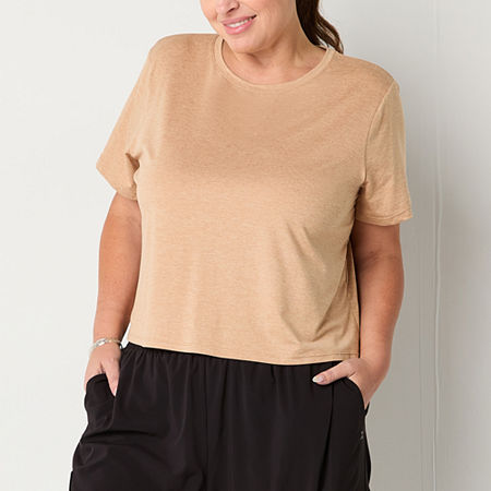 Xersion Everyday Womens Crew Neck Short Sleeve T-Shirt Plus, 0x, Brown