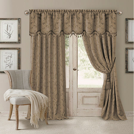 Elrene Home Fashions Mia Swirl Print Jacquard Rod Pocket Back Tab Energy Saving Blackout Single Curtain Panels, One Size, Brown