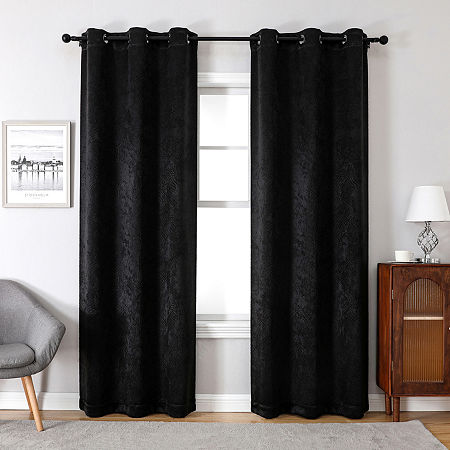 Regal Home Talia Embossed Grommet Top Energy Saving Embossed Blackout Set of 2 Curtain Panels, One Size, Black
