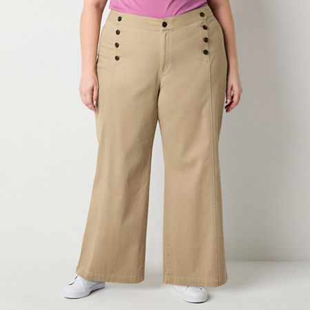 St. John's Bay-Plus Mariner Wide Leg Womens Regular Fit Wide Leg Trouser, 18w, Beige