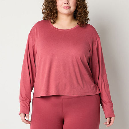 Xersion Womens Everyday Crew Neck Long Sleeve T-Shirt Plus, 0x, Red