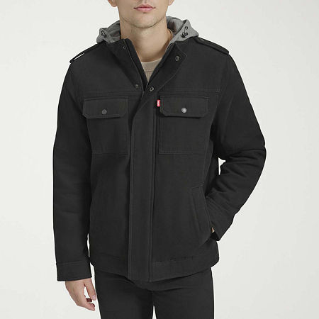 Levi's Military Mens Wind Resistant Hooded Midweight Work Jacket, Small, Black
