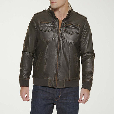 Levi's Mens Faux Leather Water Resistant Wind Resistant Lined Midweight Bomber Jacket, Xx-large, Brown