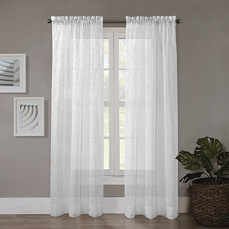 Regal Home Embroidered Voile Rod Pocket Embroidered Sheer Single Curtain Panels, One Size, White