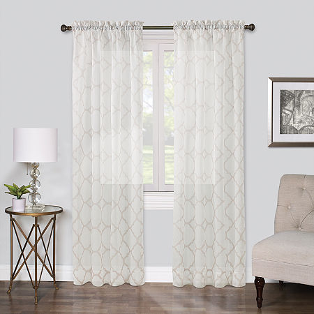 Regal Home Fret Printed Voile Rod Pocket Sheer Single Curtain Panels, One Size, Beige