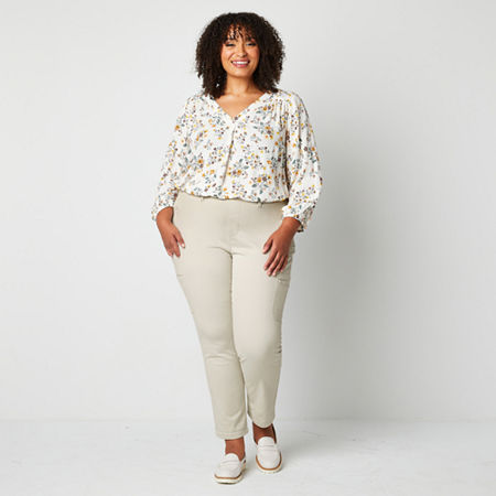 St. John's Bay-Plus Womens Adaptive Regular Fit Slim Easy-on + Easy-off Seated Wear Trouser, 16w, Beige