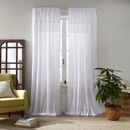 Elrene Home Fashions Calypso Rod Pocket Light-Filtering Single Curtain Panels, One Size, White
