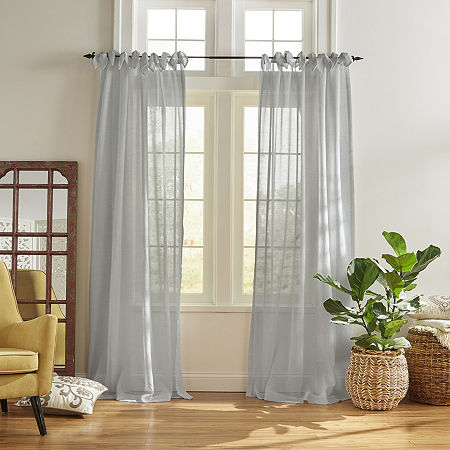 Elrene Home Fashions Vienna Tie Top Sheer Single Curtain Panels, One Size, Blue