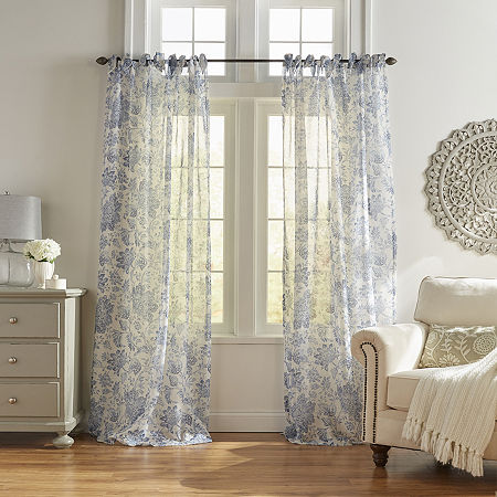 Elrene Home Fashions Westport Tie Top Sheer Single Curtain Panels, One Size, Blue