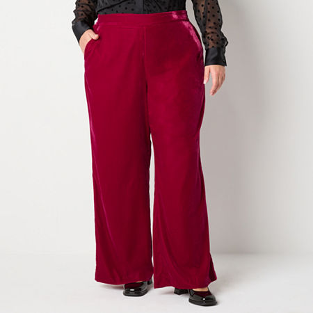 Worthington Plus Womens Wide Leg Velvet Pant, 1x, Red