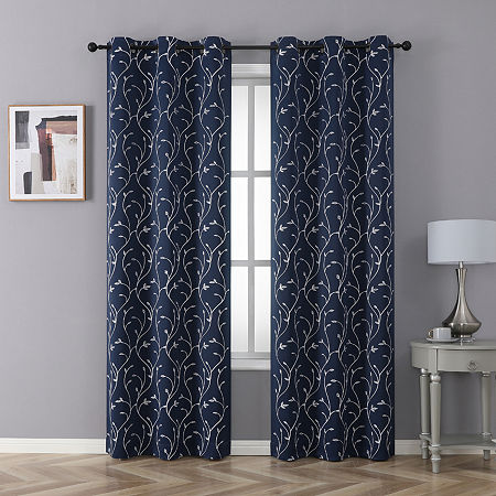 Regal Home Novah Embroidered Grommet Top Energy Saving Blackout Set of 2 Curtain Panels, One Size, Blue