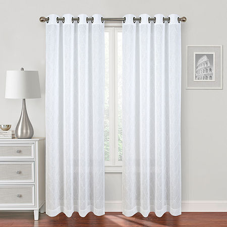 Regal Home Bayview Grommet Top Embroidered Sheer Single Curtain Panels, One Size, White