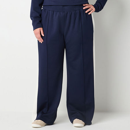 Stylus Womens High Rise Wide Leg Track Pant-Plus, 3x, Blue