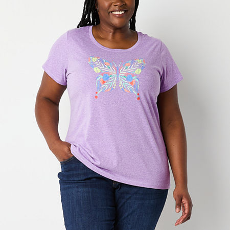 St. John's Bay Womens Plus Crew Neck Short Sleeve T-Shirt, 2x, Purple