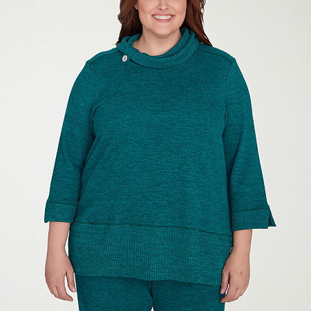 Alfred Dunner French Quarter Womens Plus Cowl Neck 3/4 Sleeve T-Shirt, 2x, Green