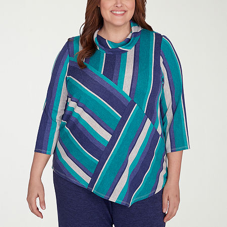 Alfred Dunner French Quarter Womens Plus Cowl Neck 3/4 Sleeve T-Shirt, 1x, Green