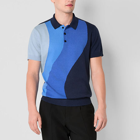 J. Ferrar Mens Short Sleeve Polo Sweater, Medium, Blue