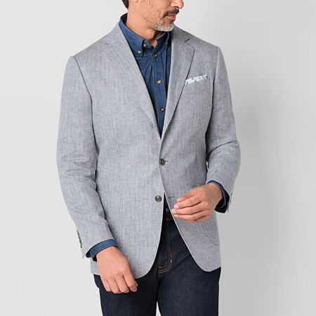 Stafford Men's Linen Cotton Classic Fit Sport Coat, 44 Short, Gray