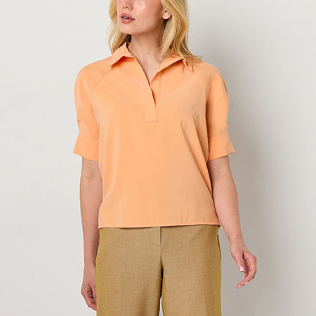 Worthington Womens Short Sleeve Blouse, Small, Orange