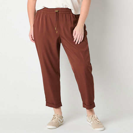 Stylus Womens Mid Rise Tapered Drawstring Pants - Plus, 1x, Brown