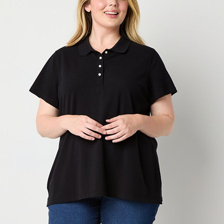 St. John's Bay Plus Womens Adaptive Short Sleeve Easy-on + Easy-off Polo Shirt, 0x, Black